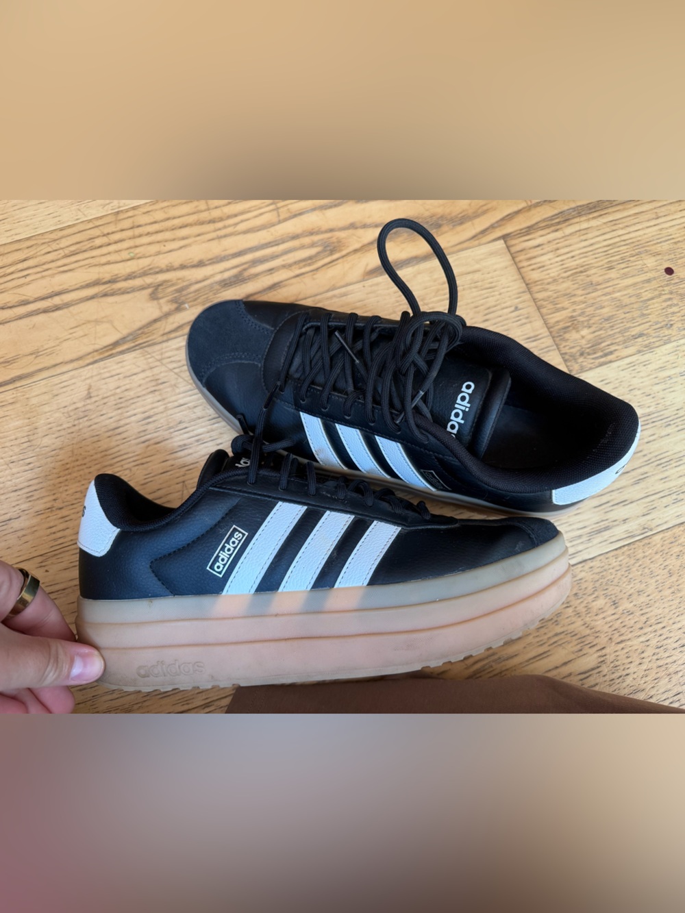 adidas Black & White Men’s Platform Sneakers with Gum Sole